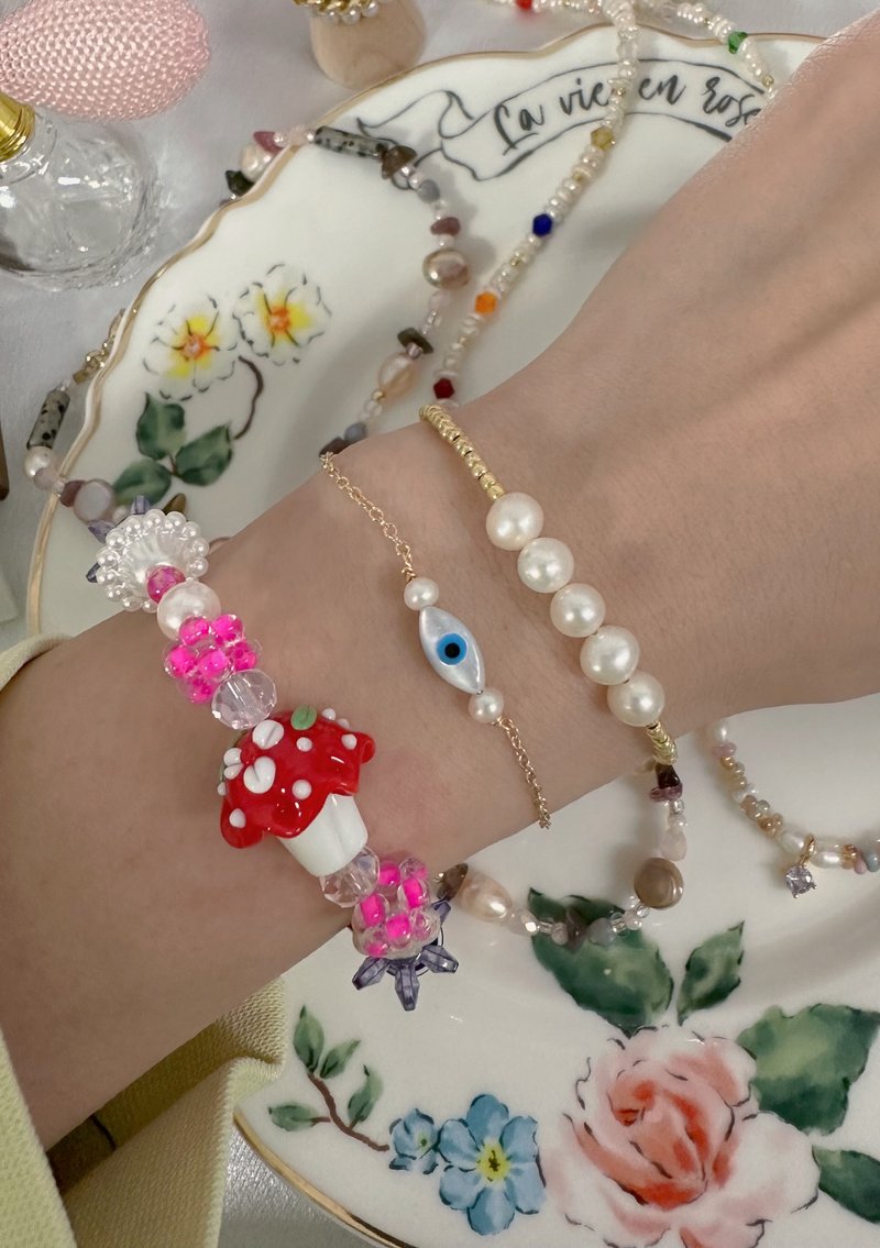 【热卖】水晶 玻璃珠 淡水珍珠 串珠 手链 | Y2K饰物 玩味潮流 - 手链/手环 - 珍珠 紫色