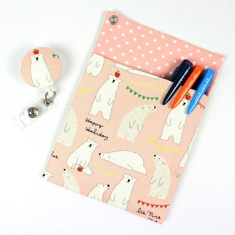 医师袍 口袋式 防漏墨 收纳袋 笔袋+证件夹 - 苹果北极熊(粉) - 铅笔盒/笔袋 - 棉．麻 粉红色