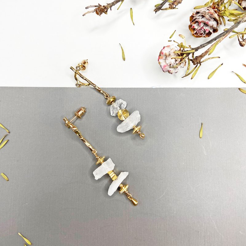 白水晶925纯银耳环 纯银饰物 水晶耳环 改耳夹 树枝耳环 - 耳环/耳夹 - 水晶 透明