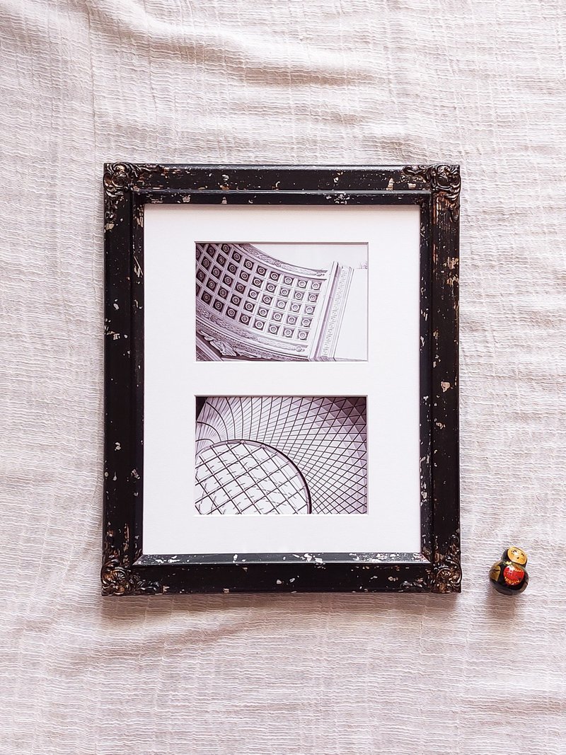 【时光 Momento】8x10手工旧化银箔相框 双开孔衬卡 摆饰 新年礼 - 画框/相框 - 木头 黑色