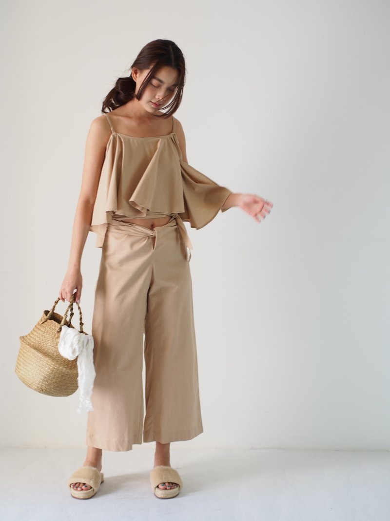 Bythesea 不对称背心 - Ovaltine - 女装上衣 - 棉．麻 卡其色