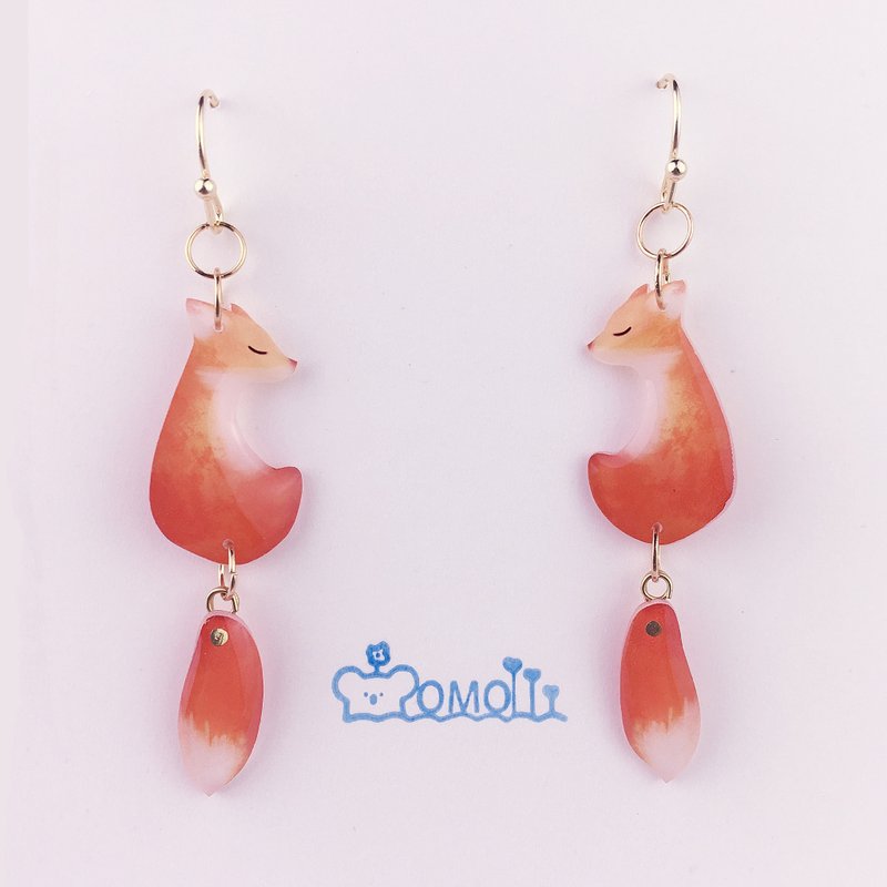 狐狸  尾巴  狐狸的夏天 耳环一对 - 耳环/耳夹 - 树脂 