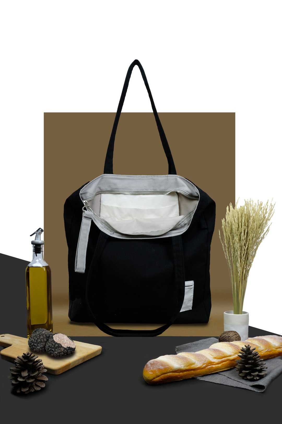 TRUFFLE TOTE BAG - 手提包/手提袋 - 棉．麻 黑色