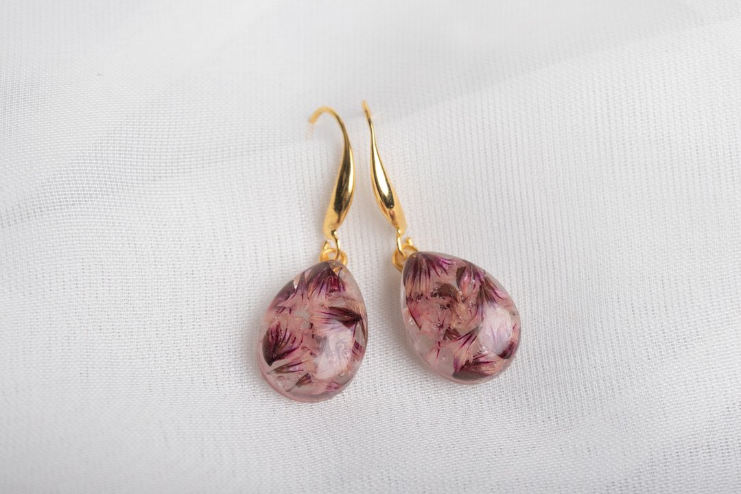 Handmade resin earrings - 耳环/耳夹 - 塑料 紫色
