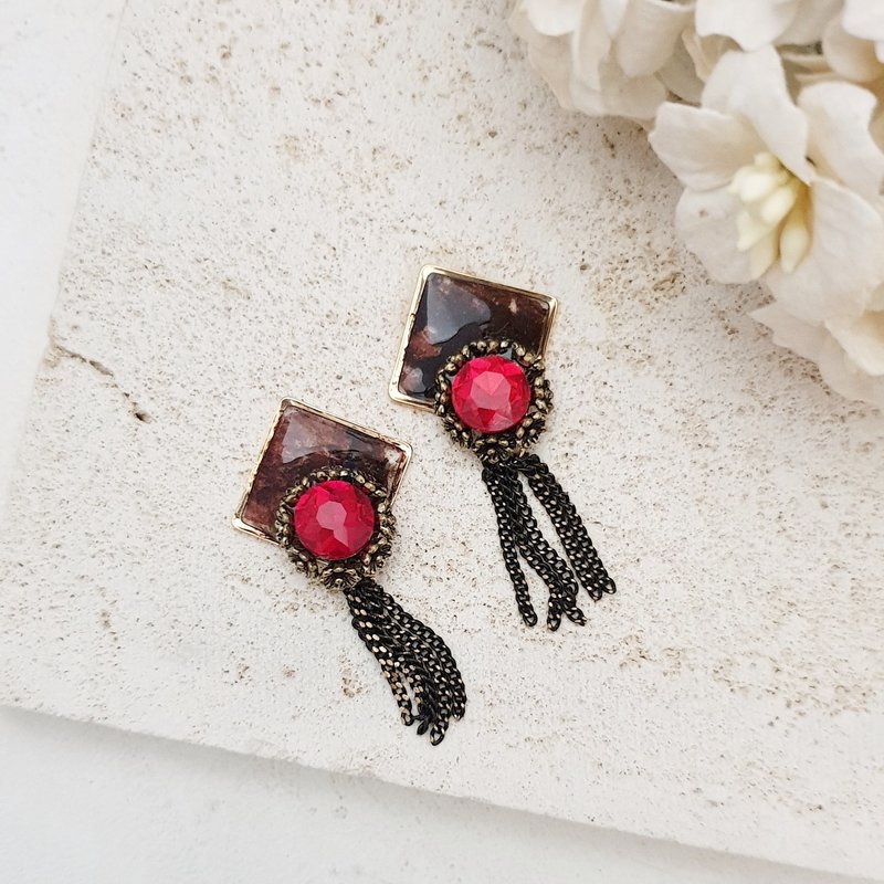 宴会  -  夹式耳夹 不锈钢耳针 硅胶耳针 x 红宝石 - 耳环/耳夹 - 其他材质 红色