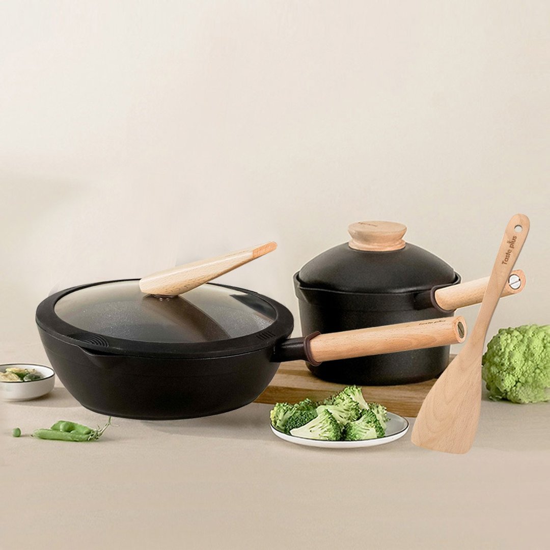 【Taste Plus】悦味元木钻石级内外不沾锅 平底煎锅26cm+奶锅18cm - 锅具/烤盘 - 铝合金 黑色