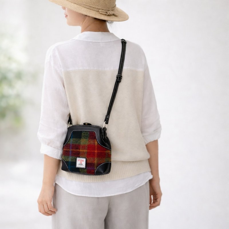 【羊毛拼皮医生包】Harris Tweed医生包靜靜陪伴日常的小巧斜背包 - 侧背包/斜挎包 - 真皮 黑色