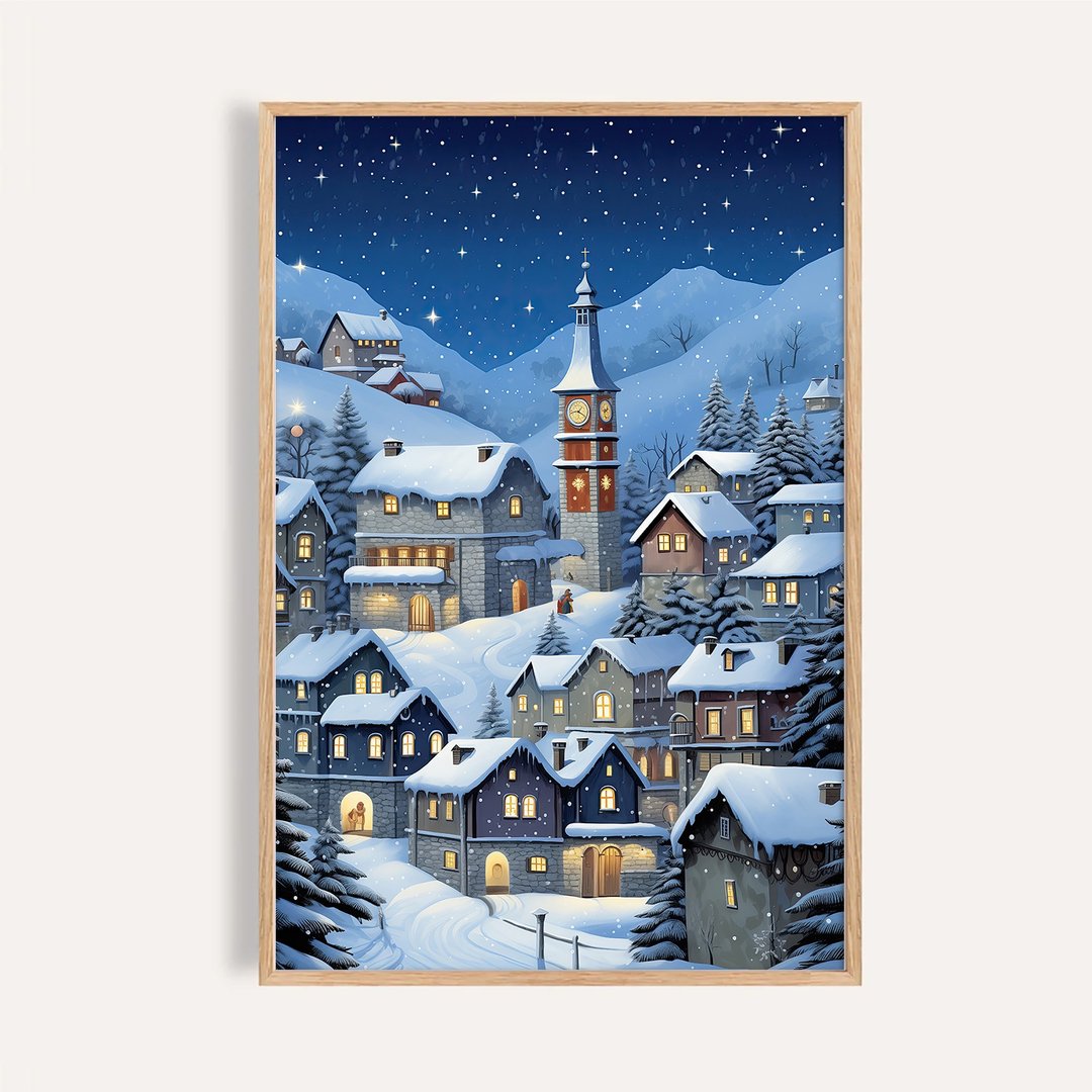 星夜雪村 Starlit Snow Village / 耶诞小镇雪景挂画 海报 无框画 - 海报/装饰画/版画 - 纸 