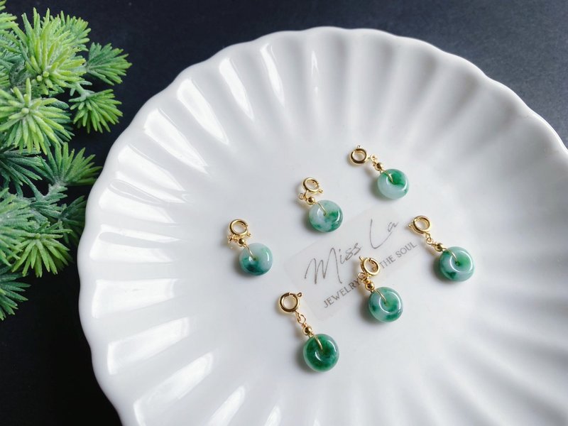 天然缅甸玉翡翠 阳绿飘花 平安扣 (附链) 随意扣 滴溜 项链 手链 - 吊饰 - 玉石 绿色