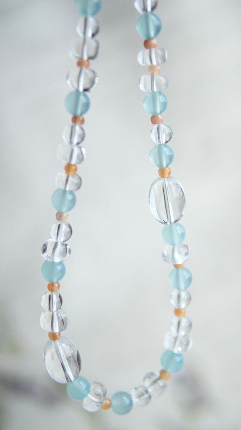 潮汐 -天然白水晶+海蓝玉髓+橙色波斯湾玛瑙 锁骨链项链 - 锁骨链 - 水晶 