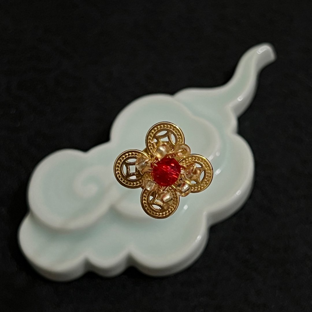 有钱花古法金钱小珠钗 - 发饰 - 铜/黄铜 金色