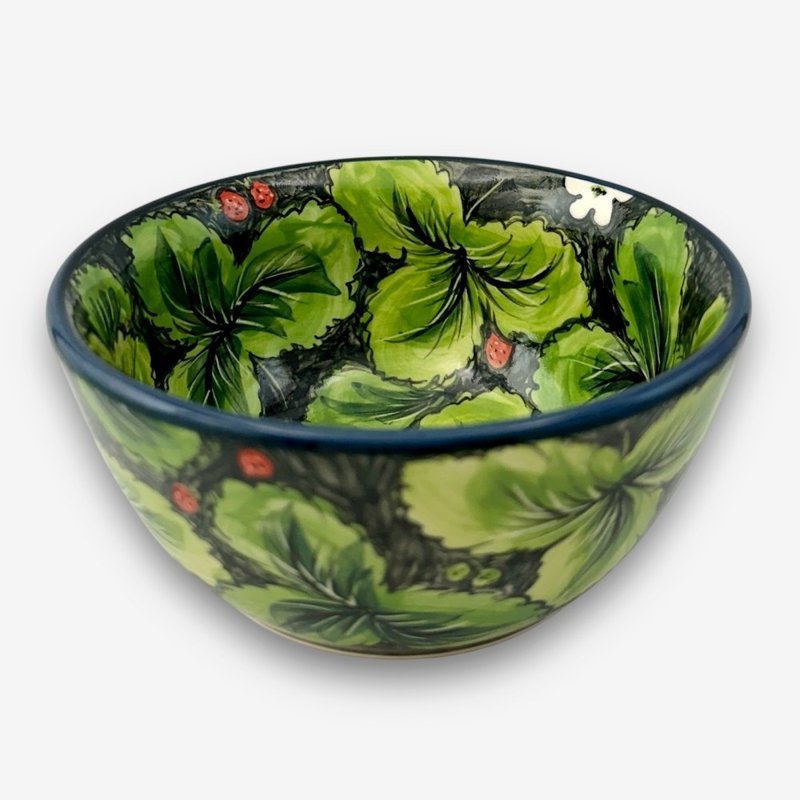 波兰手绘手工陶-饭碗 13cm 绿丛系列 限量版 - 盘子/餐盘/盘架 - 陶 绿色