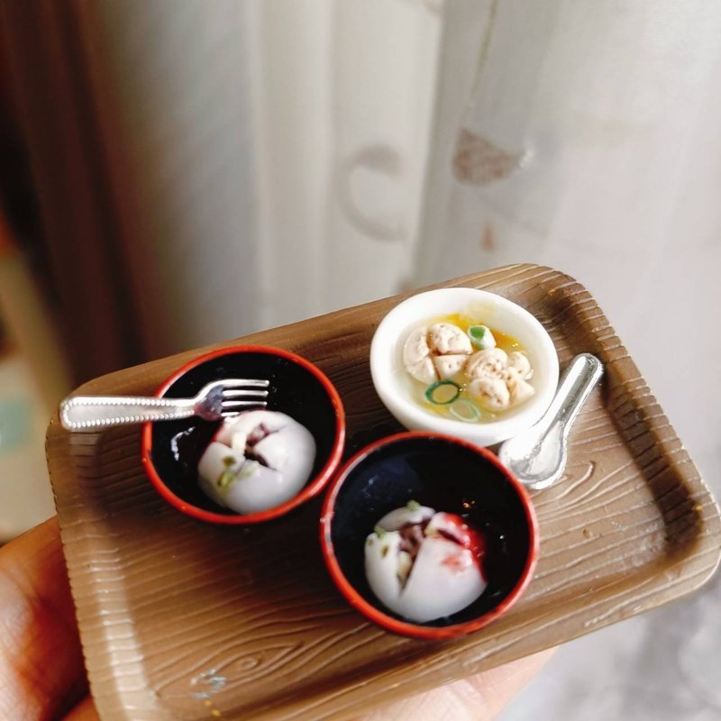 肉圆 贡丸 猪血汤 丸子 传统 大同电锅 扭蛋 袖珍 手作 迷你 食玩 - 摆饰 - 粘土 