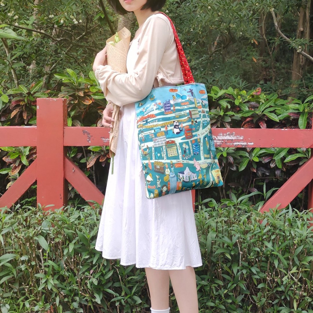 STEPHY 香港湾仔老街道 手提帆布袋 / 拉链帆布包 / 帆布提袋 - 手提包/手提袋 - 棉 