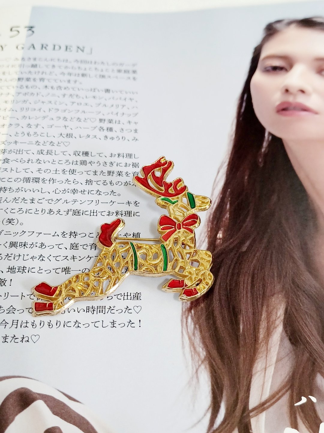 vintage jewelry 飞跃的红角圣诞麋鹿 别针 胸针 - 胸针 - 其他金属 