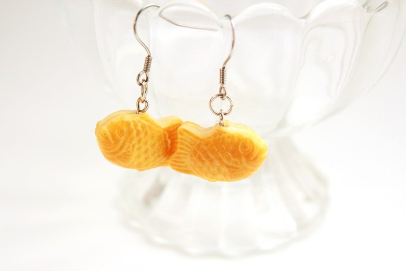 微焦鲷鱼烧-原味/红豆口味-耳针/耳环 - 耳环/耳夹 - 粘土 咖啡色