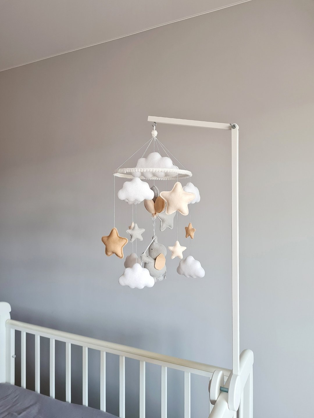 Elephant baby mobile, Gender neutral nursery mobile, Hanging felt mobile - 玩具/玩偶 - 其他材质 咖啡色