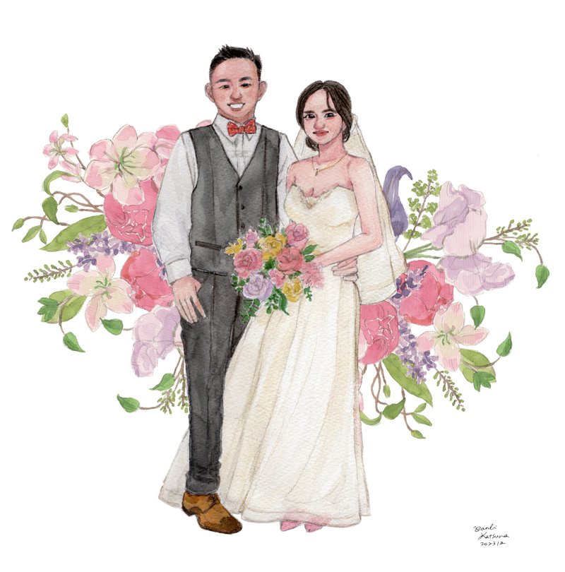 People Portrait人像 / 加大双人30*40 / 新婚贺礼 /友谊礼物 - 订制画像 - 纸 