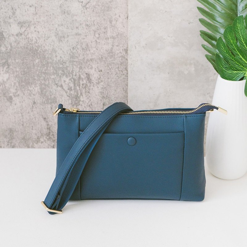 真皮百搭斜背包 22362 蓝 - 侧背包/斜挎包 - 真皮 蓝色