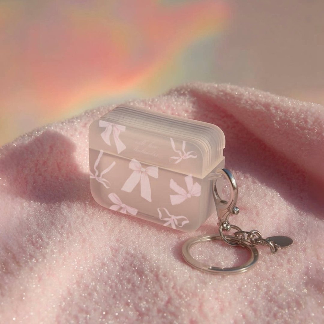 半透磨砂小方盒AirPods殻【The French Candy Floss Ribbons】 - 耳机收纳 - 塑料 