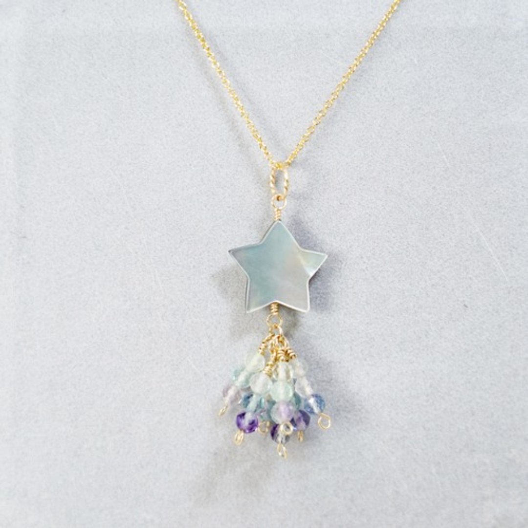 Shooting star amulet necklace: 14kgf Fluorite necklace - 项链 - 宝石 多色