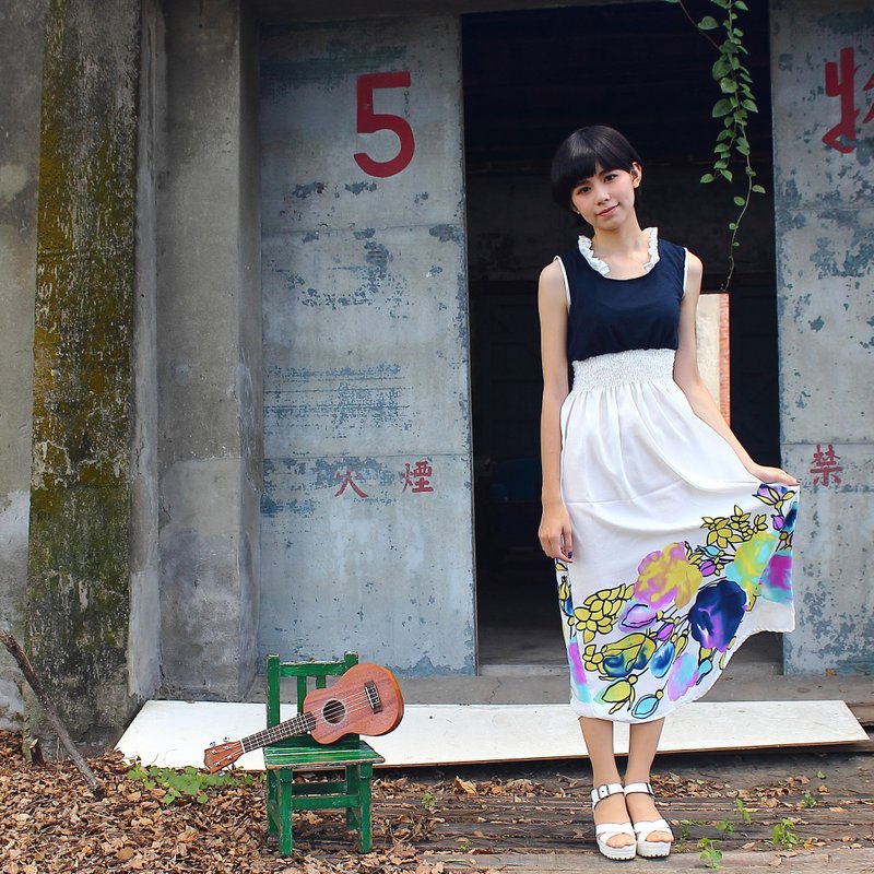 ** 夏日花蔓* 白色无袖印花洋装 /布蕾丝领 花朵  亲子装 - 洋装/连衣裙 - 聚酯纤维 多色