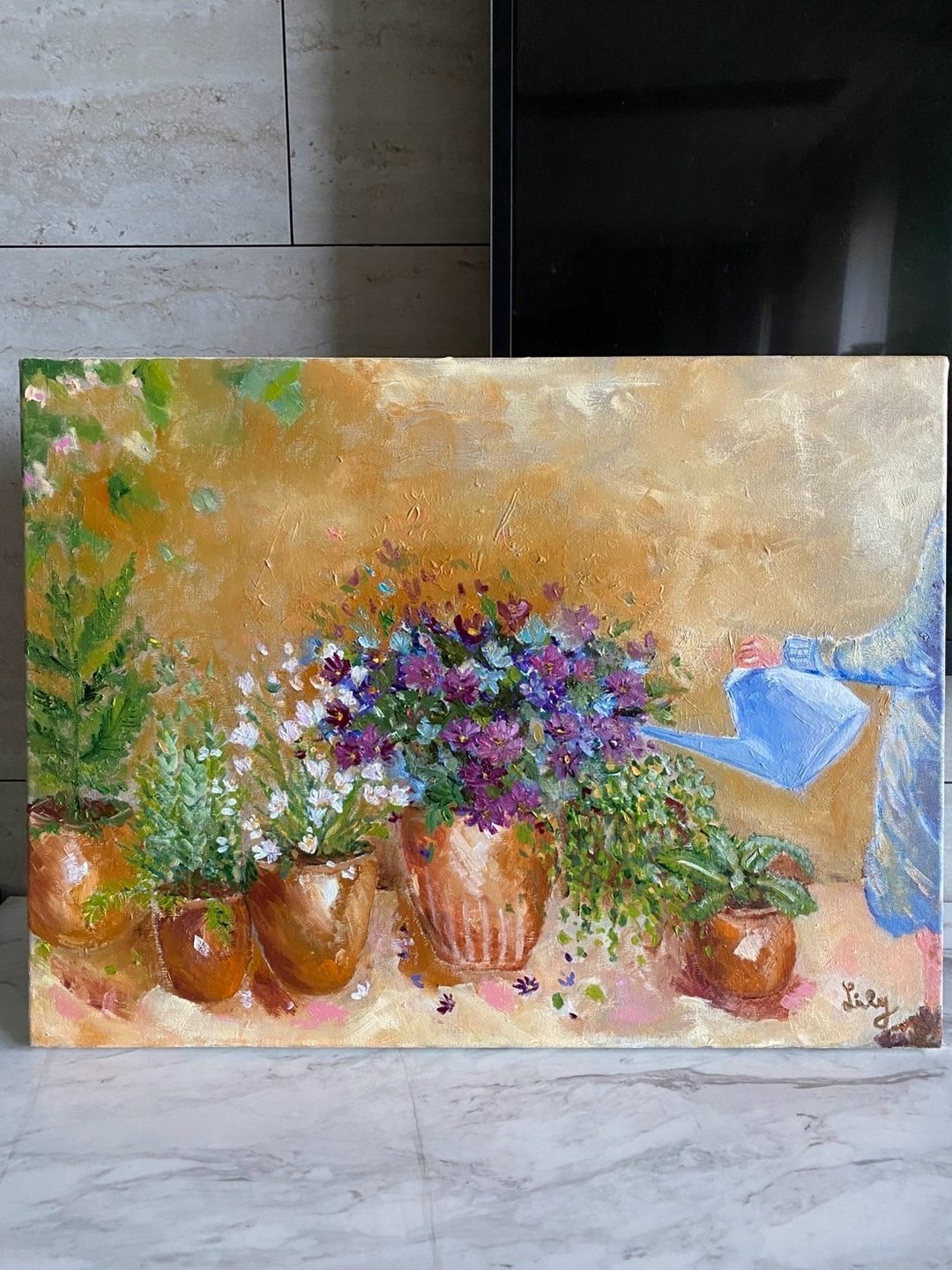 花园晨光 - 浇花时光 油画 手绘原作 客厅摆饰 - 海报/装饰画/版画 - 棉 