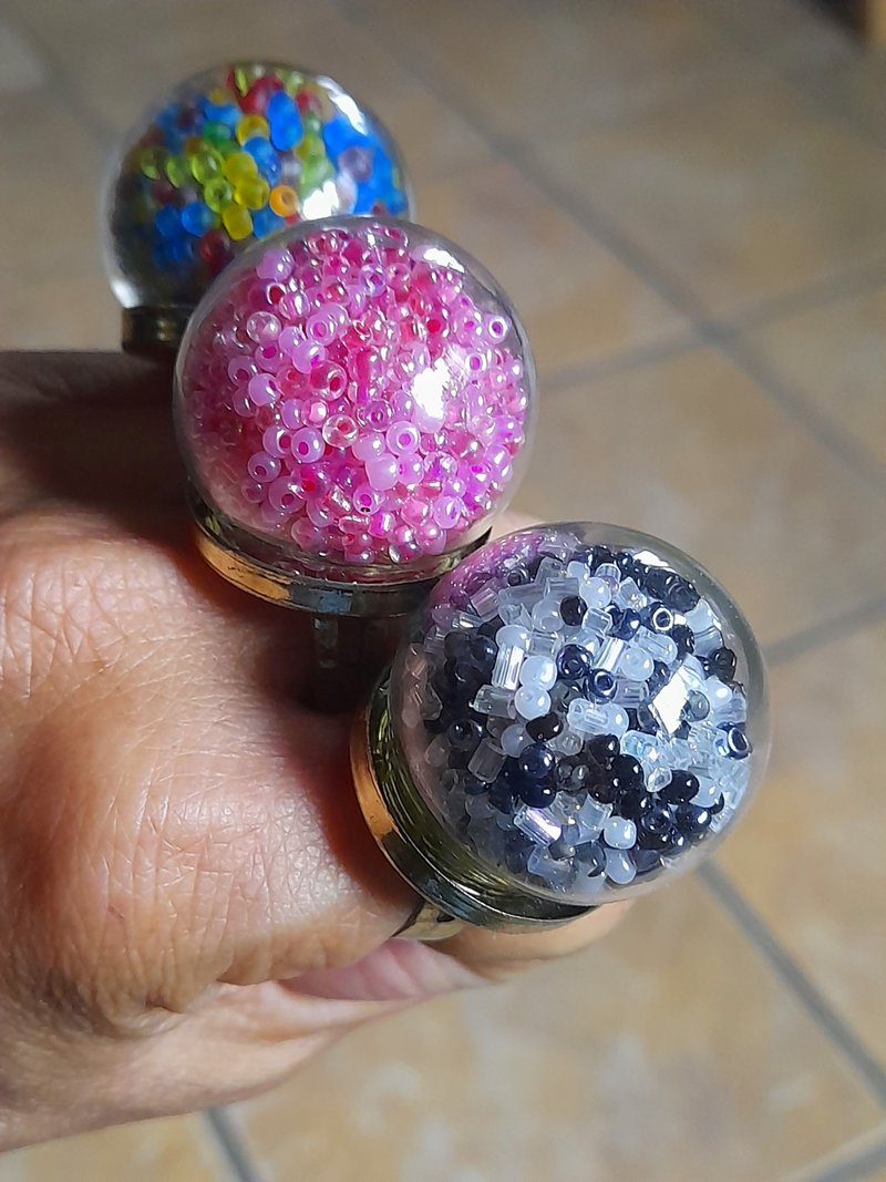 气泡环 - 戒指 - 玻璃 粉红色