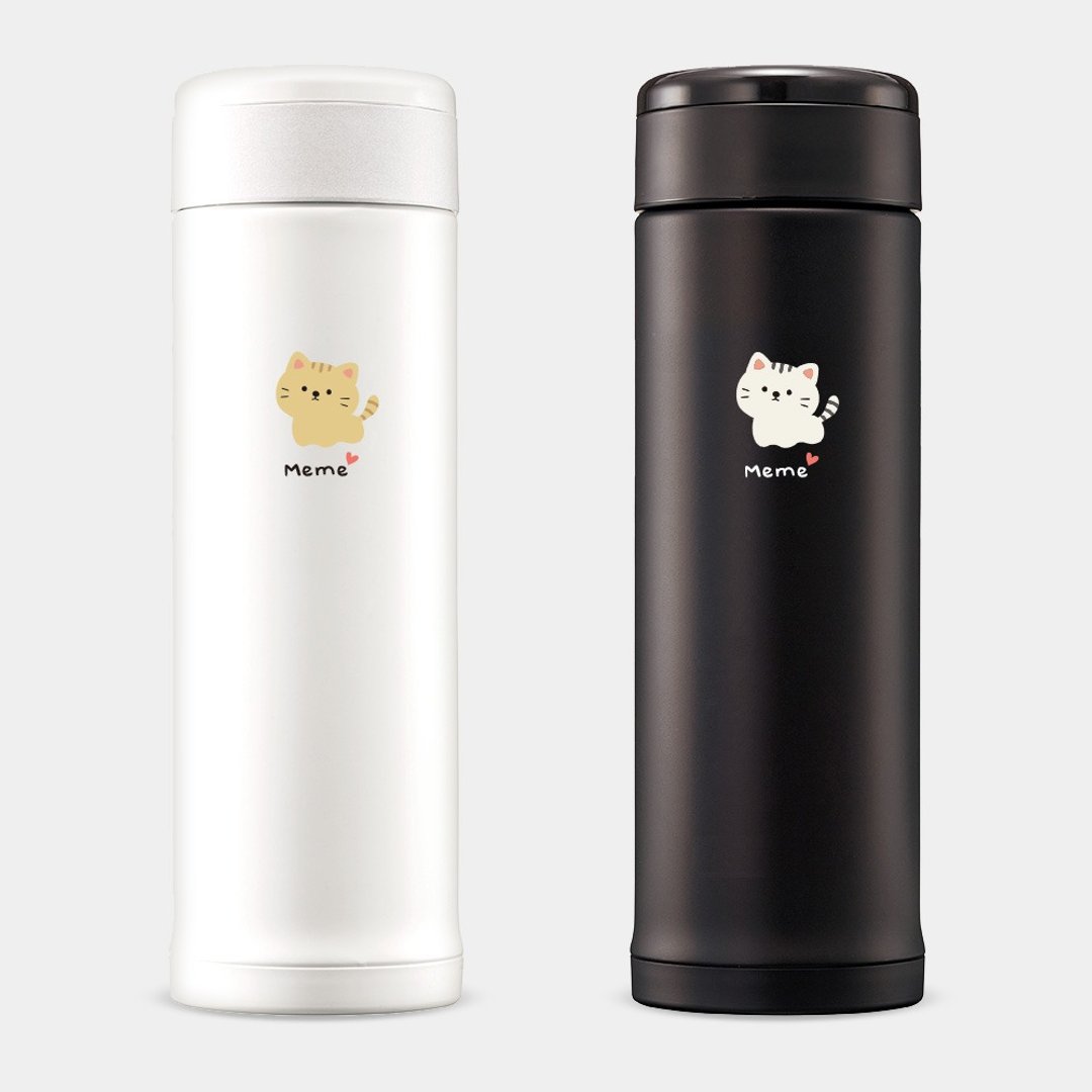 【定制化礼物】文字 棉花糖猫 象印不锈钢保温瓶 PU066 - 保温瓶/保温杯 - 不锈钢 白色