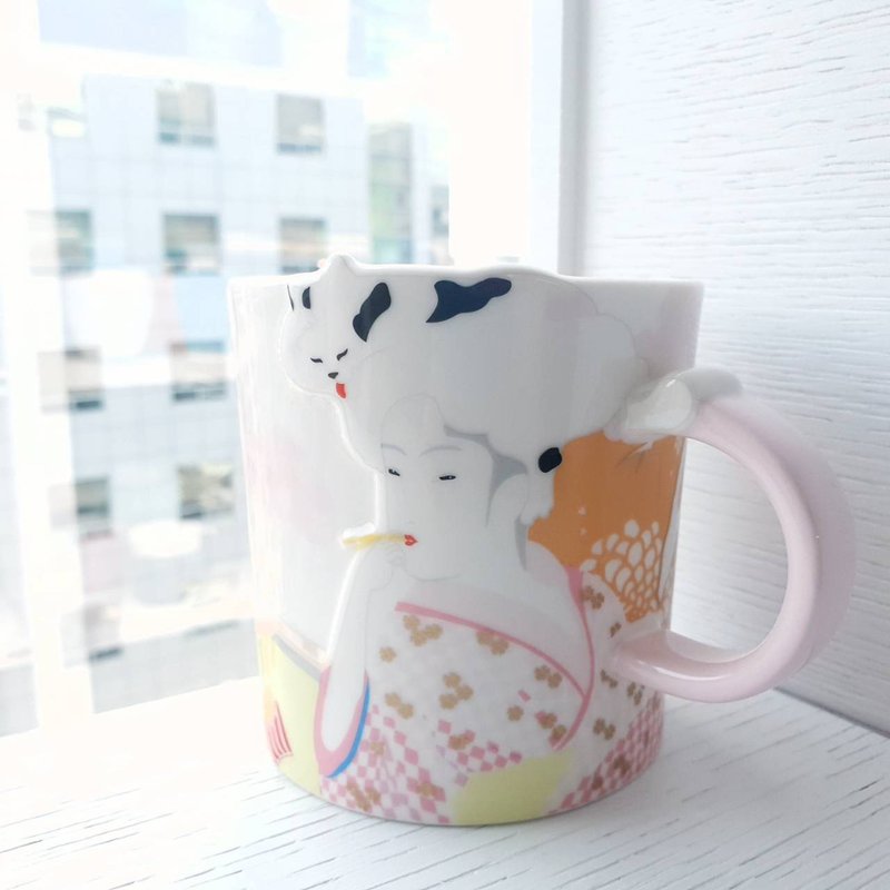 日本浮世绘风格艺妓 猫奴马克杯 - 其他杯子 - 瓷 粉红色