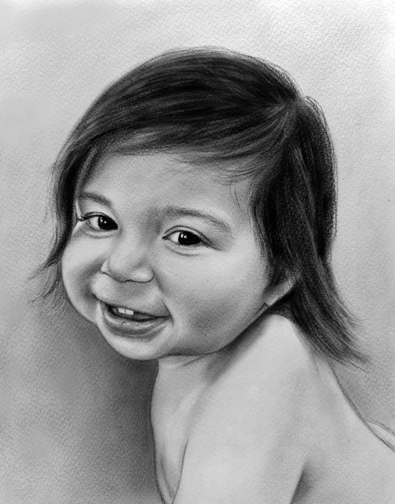 Custom portrait from photo, Portrait painting from photo,Gift children portrait - 订制画像 - 纸 白色