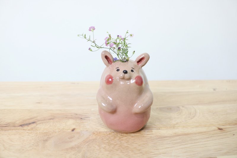 粉红小兔花瓶 - 花瓶/陶器 - 陶 粉红色