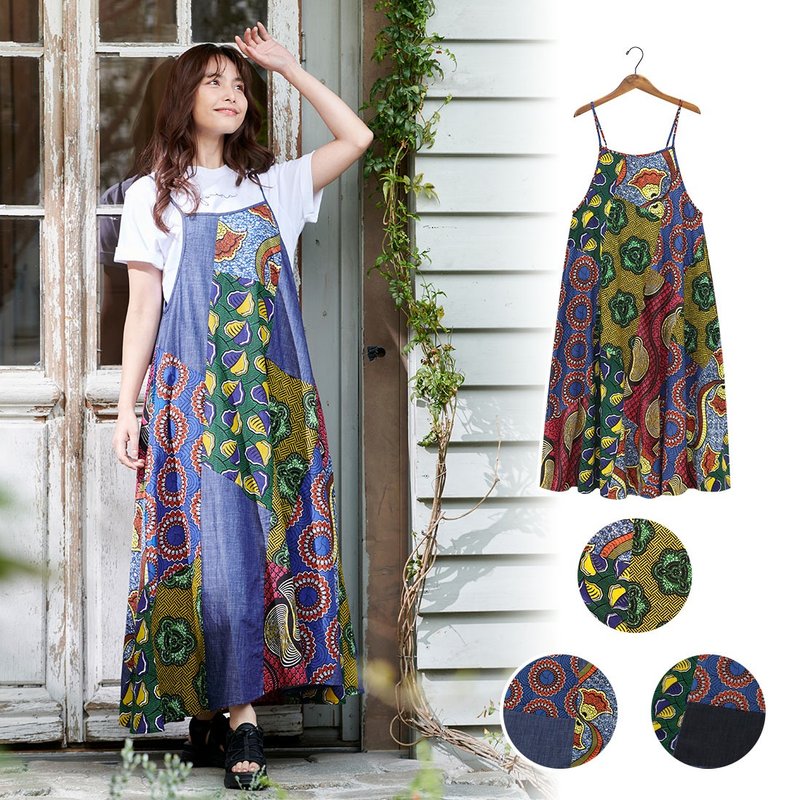 【预订】印度制 非洲印花拼布背心连身裙 - 洋装/连衣裙 - 棉．麻 多色