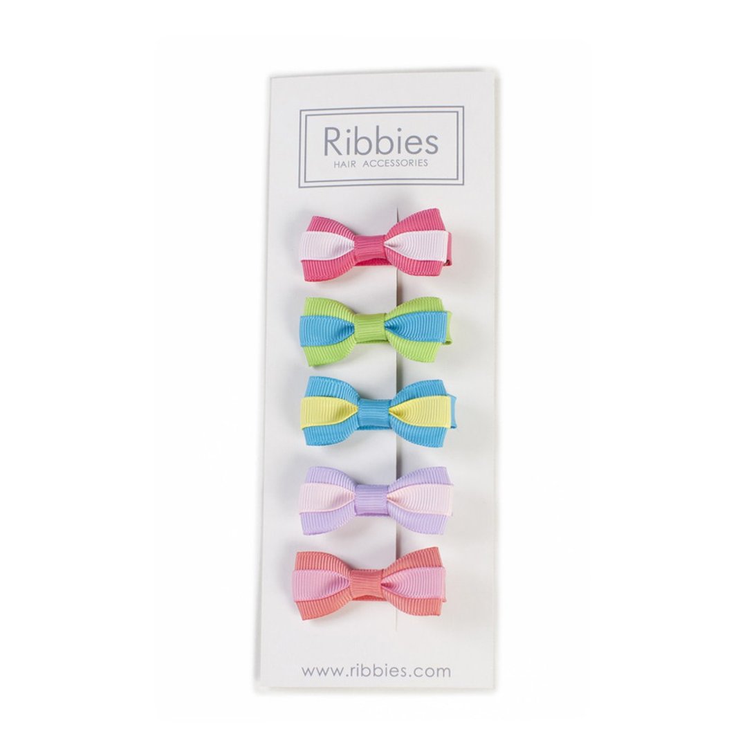 英国Ribbies 双色蝴蝶结5入组 发夹 儿童发夹 蝴蝶结发夹 蝴蝶结 - 发饰 - 聚酯纤维 