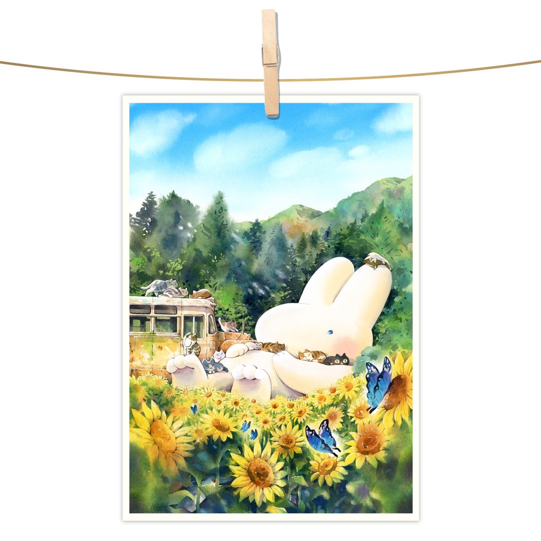 afu水彩插画明信片 - 荒山向日园 - 卡片/明信片 - 纸 多色