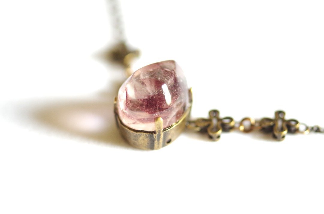 Cast glass drop necklace deep rose - 项链 - 玻璃 紫色
