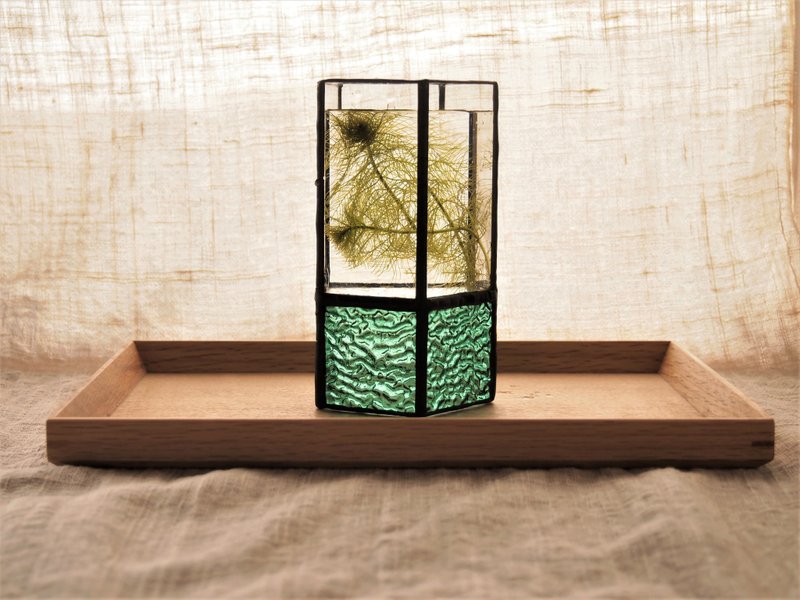 Terrarium and mini candles (LED only): light blue / stained glass terrarium - 植栽/盆栽 - 玻璃 蓝色