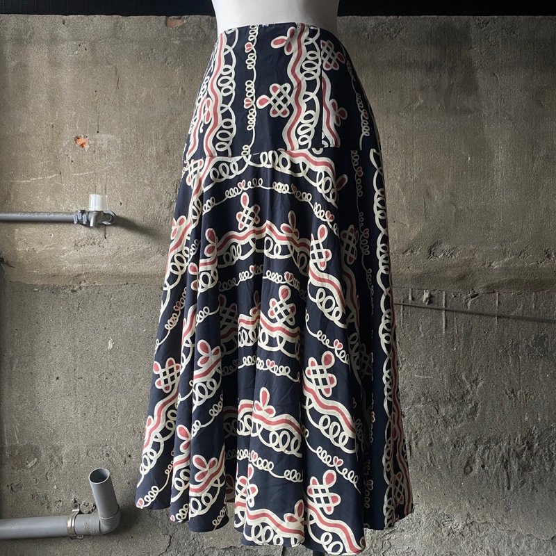 --两光师古着--黑底色线圈图长裙 - 裙子 - 其他材质 黑色