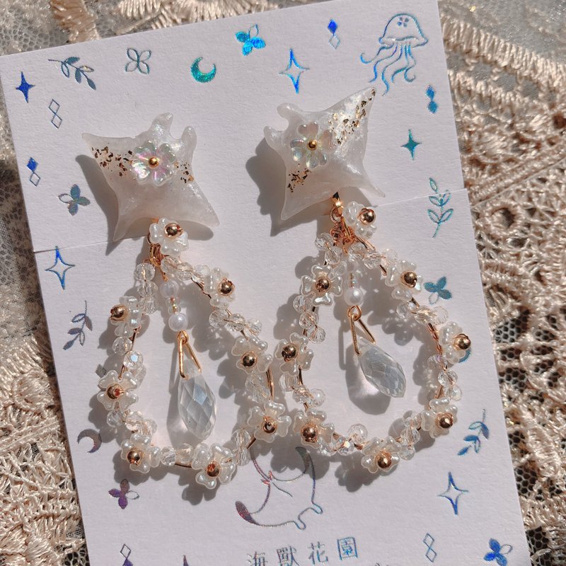 【天使系列】天使誓言 -水滴款 耳针/耳夹 - 耳环/耳夹 - 树脂 白色