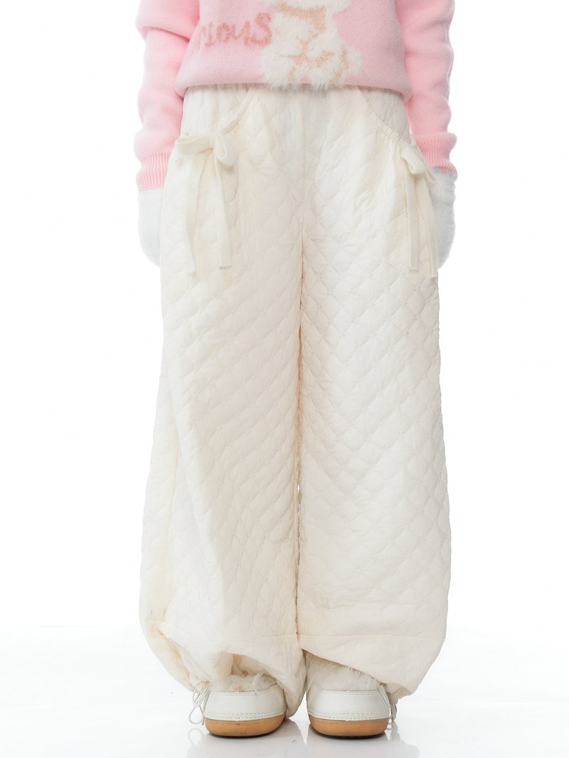 ziziFei秋冬季美式复古设计感蝴蝶结高腰显瘦阔腿白色休闲棉裤女 - 女装长裤 - 其他材质 白色