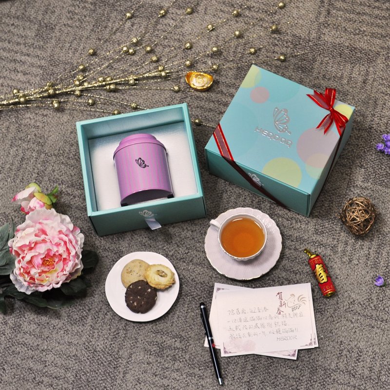 新年采映花语礼盒（茶包单罐入）二种组合搭配【HERDOR 茶礼盒】 - 茶 - 其他材质 粉红色