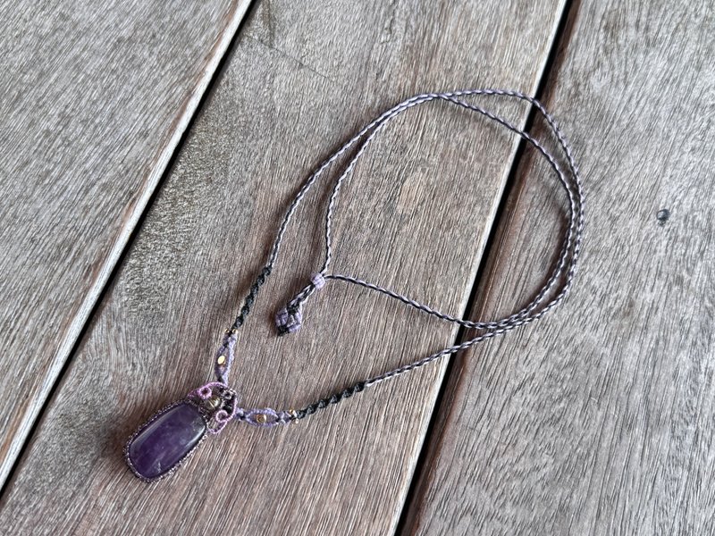 20260120 Macrame 紫水晶 编织 颈链 - 项链 - 半宝石 紫色