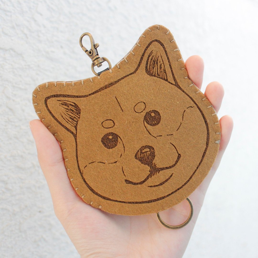 Animal-犬系列-羊毛毡手缝钥匙套钥匙包Key sets/柴犬-棕色 - 钥匙链/钥匙包 - 羊毛 金色
