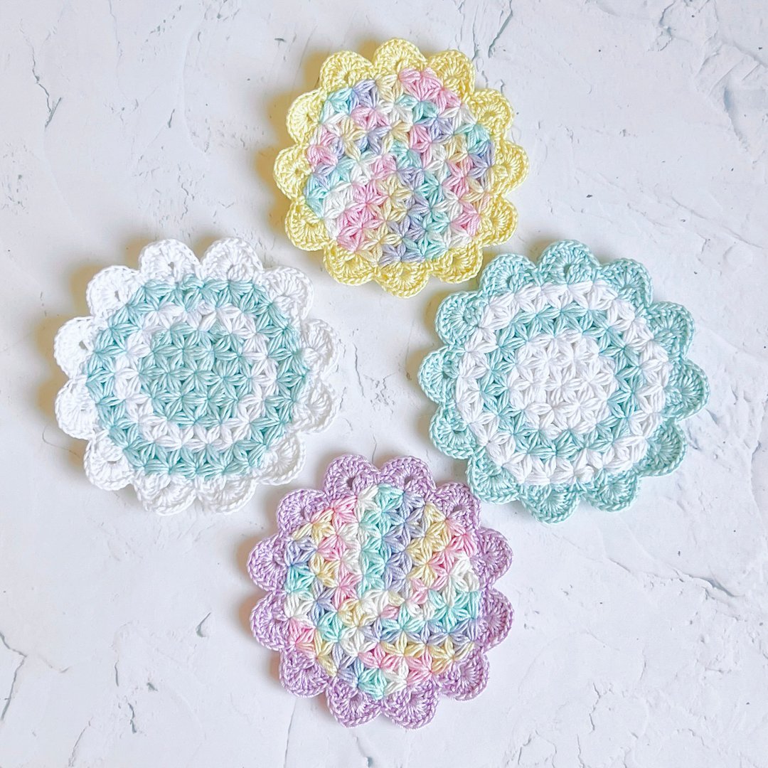 满天星杯垫 钩织 花花 4色 Crochet Flower Coaster 4 colorways - 杯垫 - 棉 多色