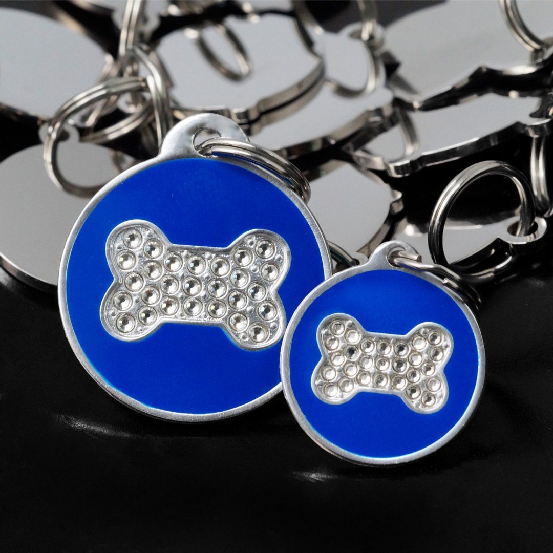 【Fulgor Jewel】富狗定制宠物吊牌 狗牌名牌 免费刻字 -晶钻骨头 - 项圈/牵绳 - 铝合金 粉红色