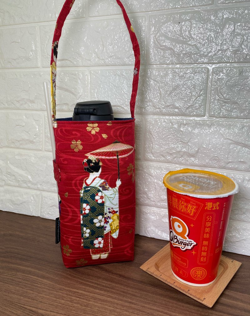 和风美人收纳杯袋、水壶袋 - 随行杯提袋/水壶袋 - 其他材质 红色