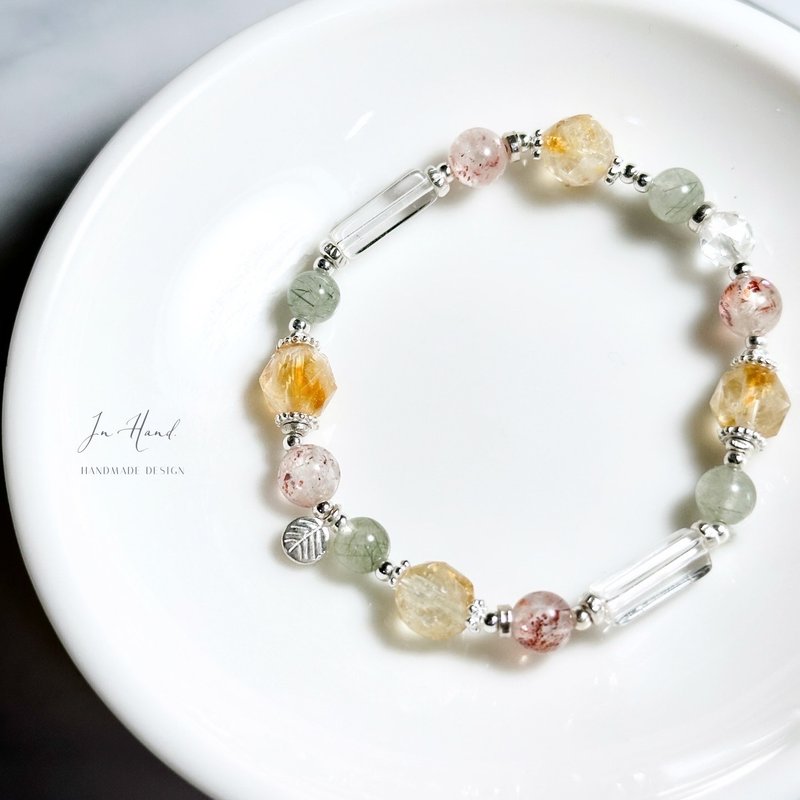 晨光山岚 - 超七金草莓。黄水晶.绿发晶 - 纯银设计款手链 - 手链/手环 - 水晶 黄色