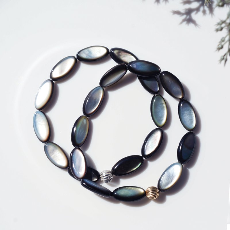 黑蝶贝压纹椭圆手链 十六夜 - 手链/手环 - 宝石 黑色