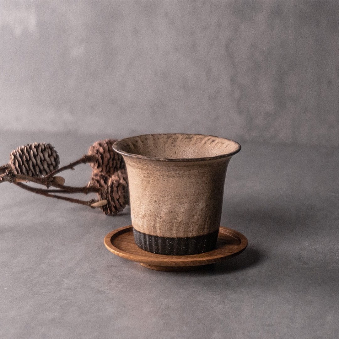 无我系列-茶杯+杯托组100ml - 茶具/茶杯 - 陶 黑色