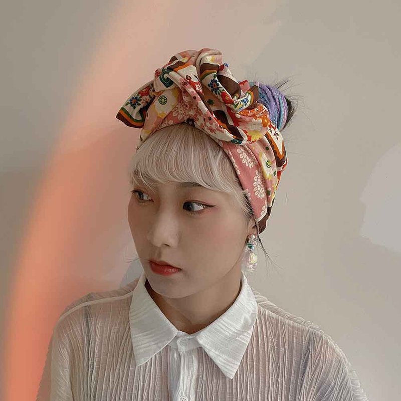 经典橘日系宽版铝线发带 - 发带/发箍 - 棉．麻 橘色
